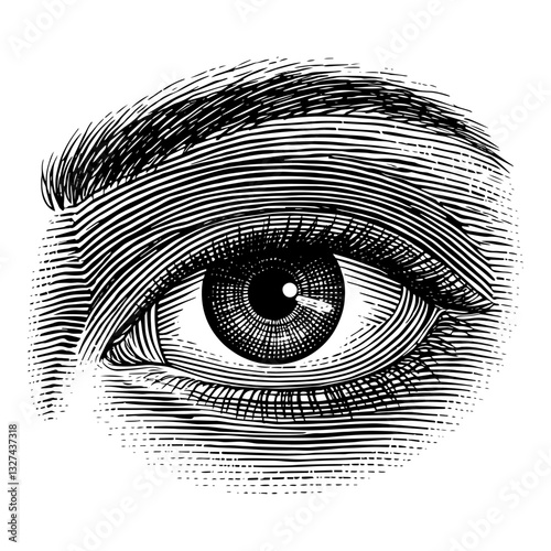 Detailed Vintage engraved eye in black and white for anatomical illustration