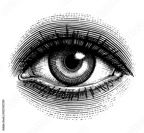 Detailed Vintage engraved eye in black and white for anatomical illustration