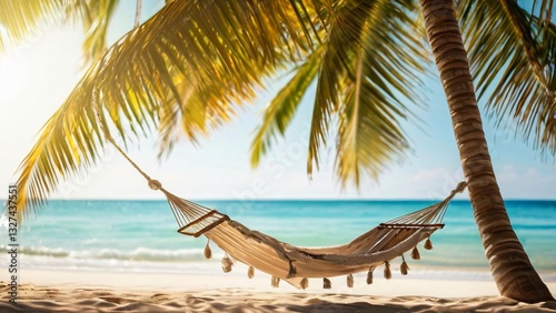 Hammock and Cocktail on a Sunny Ocean Shore Illustration for World Laziness Day and World Cocktail Day