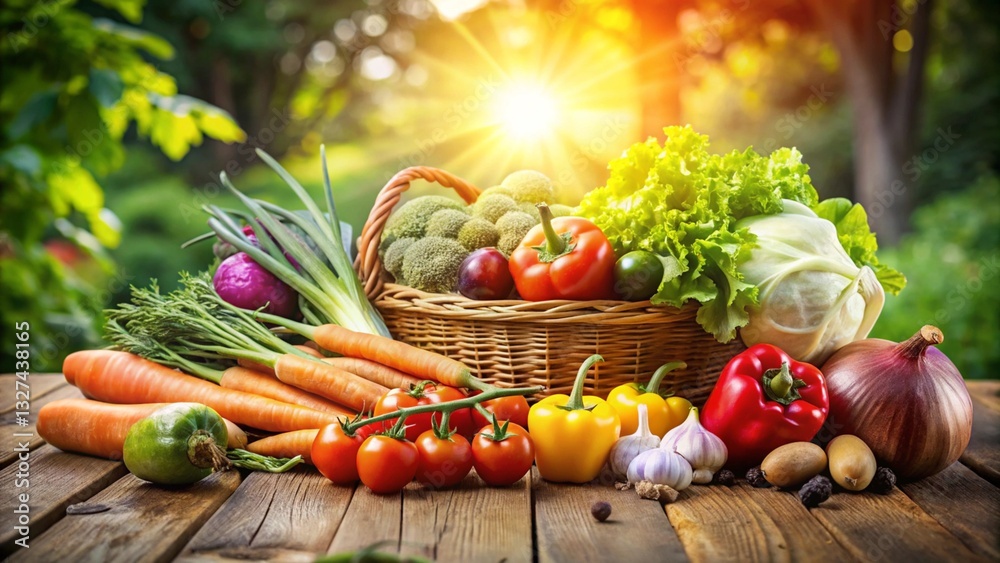 Healthy fresh vegetables, sunlight background