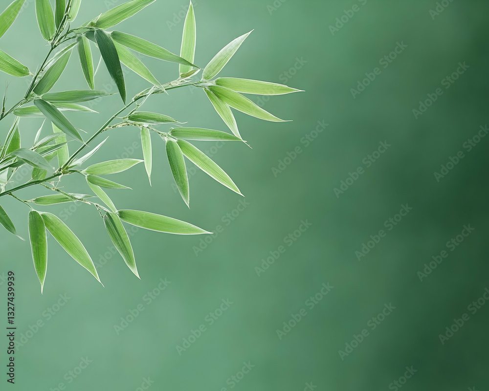 Obraz premium Fresh bamboo leaves against a soft green background