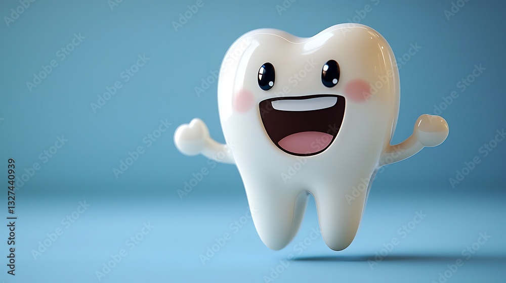 Happy Cartoon Tooth Character 3D Render Happy Cartoon Tooth Character 3D Render