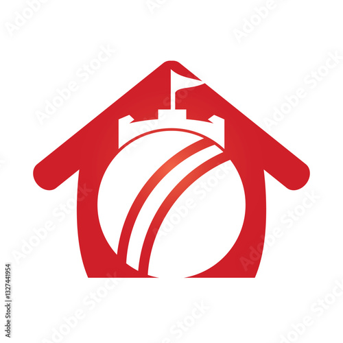 Cricket stronghold vector logo concept. Cricket ball with fort icon design.