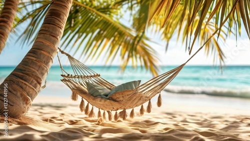 Hammock and Cocktail on a Sunny Ocean Shore Illustration for World Laziness Day and World Cocktail Day