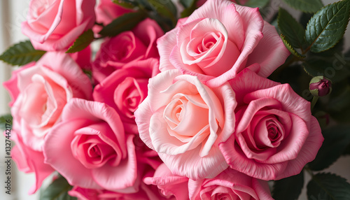Artificial Roses flower bouquest background in vintage style, dramatic. White tone