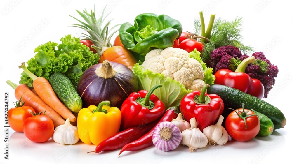 fresh vegetables on white background.