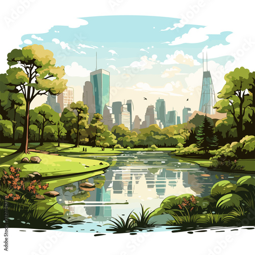Central Park. Central Park hand-drawn comic illustration. Vector doodle style cartoon illustration