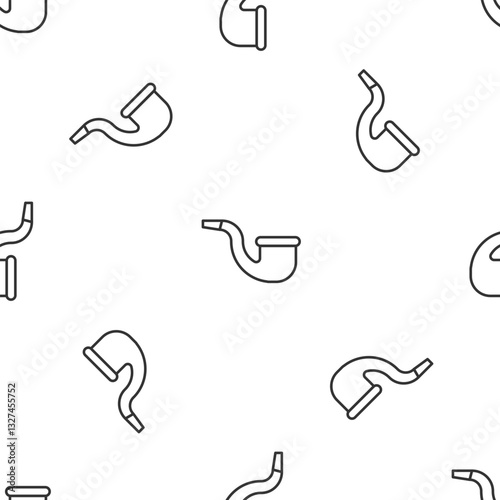 Grey line No pipe smoking icon isolated seamless pattern on white background. Dont smoke. Tobacco pipe. Vector