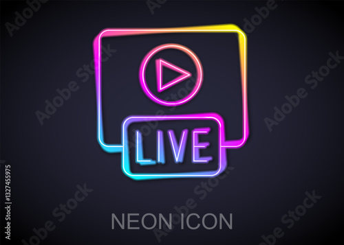 Glowing neon line Live streaming online videogame play icon isolated on black background. Vector