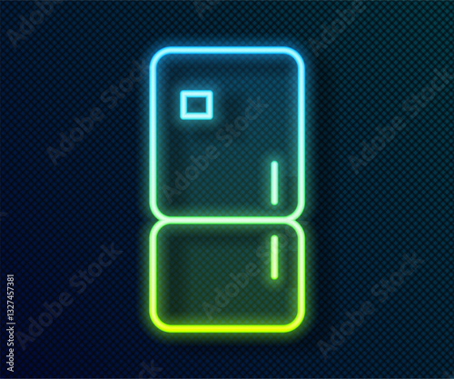 Glowing neon line Refrigerator icon isolated on black background. Fridge freezer refrigerator. Household tech and appliances. Vector