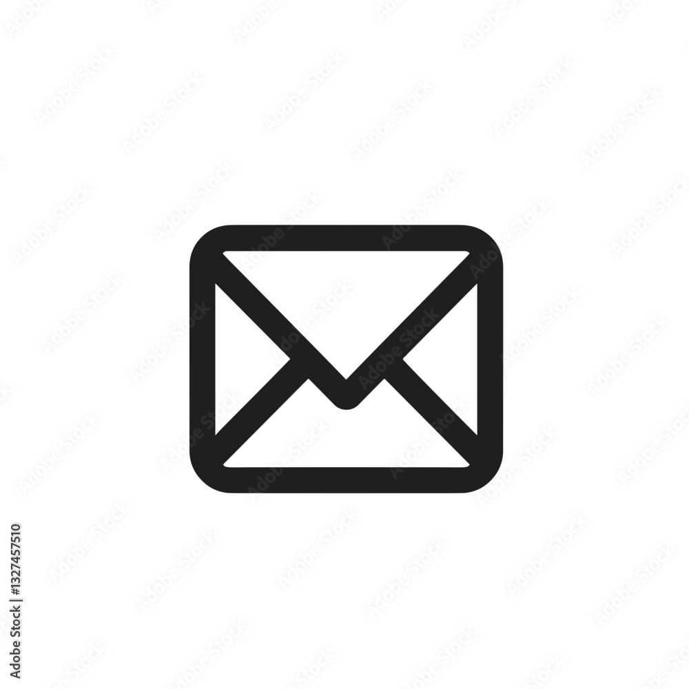 Black envelope icon on white background, postal communication symbol Black envelope icon on white background, postal communication symbol