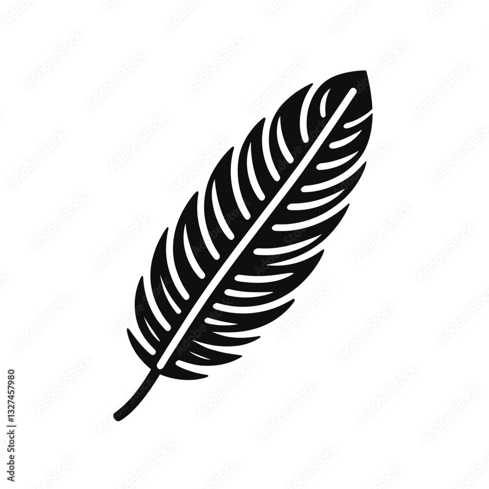 Fototapeta premium Black feather illustration on white background, nature symbolism