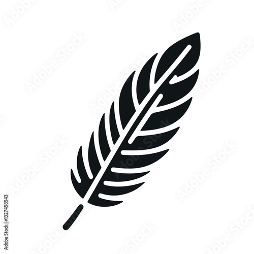 Elegant black feather isolated on white background, symbolism of lightness