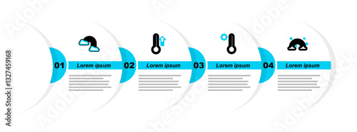 Set line Rainbow with clouds, Meteorology thermometer, and icon. Vector