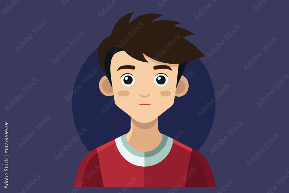 This illustration features a teenage boy with a stylish haircut, portrayed against a dark background, Teenager Customizable Flat Illustration This illustration features a teenage boy with a stylish haircut, portrayed against a dark background, Teenager Customizable Flat Illustration