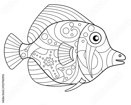 Fish - ocean inhabitant antistress coloring - vector linear picture for coloring. Tropical fish - for a coloring book on a monk theme. offline. Hand drawing.	