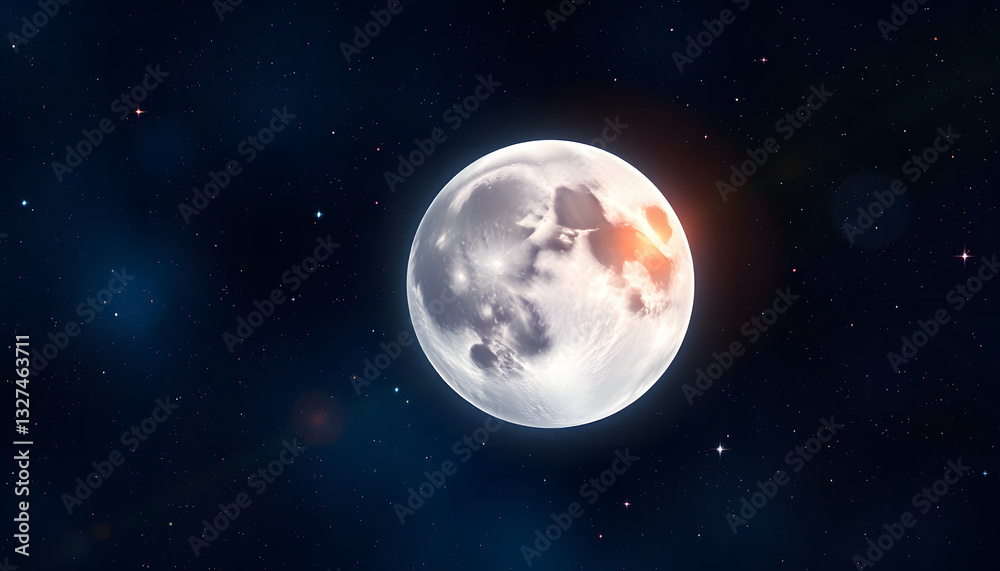 Obraz premium Moon and earth with lights in space galaxy with stars in background, vector style. White tone