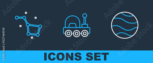 Set line Planet, Great Bear constellation and Mars rover icon. Vector