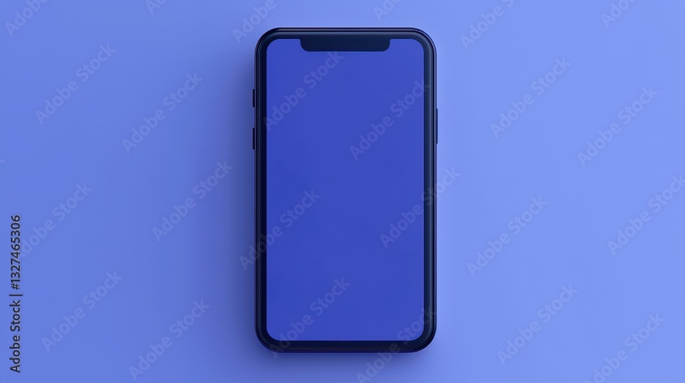 A modern smartphone with a blank screen, set against a vibrant blue background, highlighting minimalist design.
