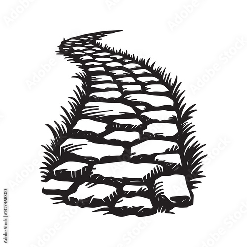 Simple Stone Pathway Vector Icon Design – Vintage Retro Logo & Illustration