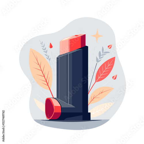 "Asthma inhaler for respiratory care, flu prevention, breathing support, and medical treatment, flat design"