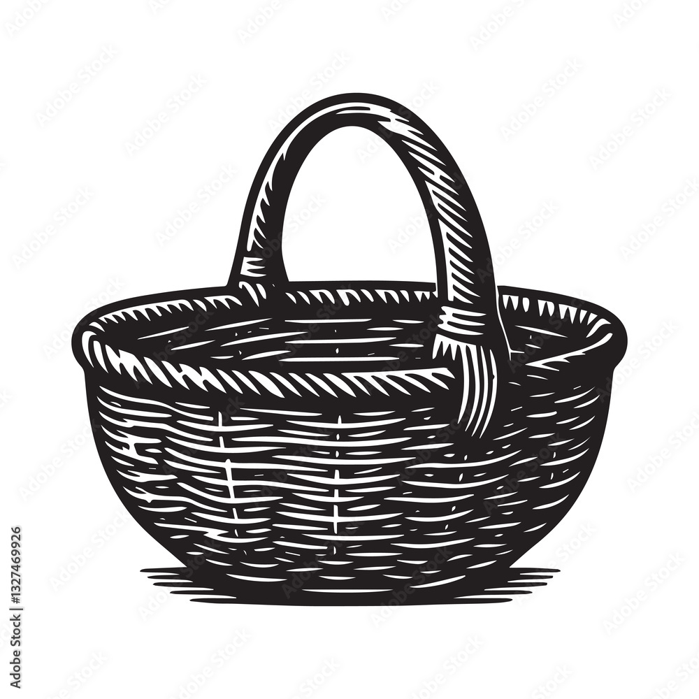Obraz premium Simple Handwoven Basket Vector Icon Design – Vintage Retro Logo & Illustration