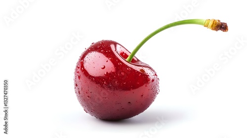 Obraz na płótnie Ripe red cherry with stalk isolated on white w salonie