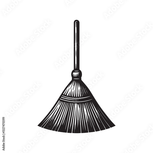 Simple Straw Broom Vector Icon Design – Vintage Retro Logo & Illustration
