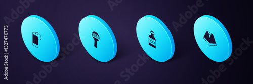 Set Isometric Poncho, Tequila bottle, Maracas and glass with lemon icon. Vector