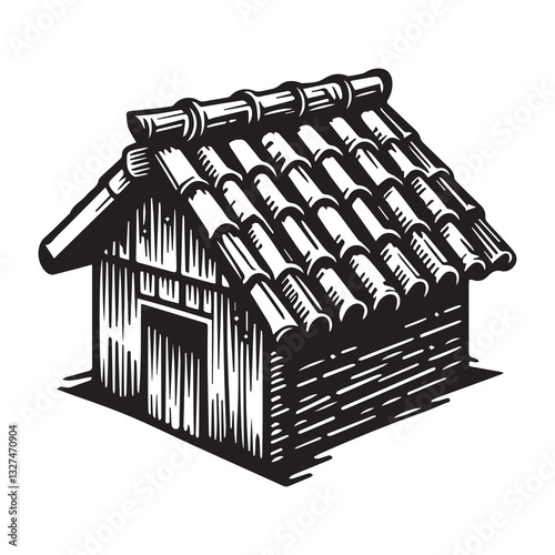 Simple Terracotta Roof Vector Icon Design – Vintage Retro Logo & Illustration
