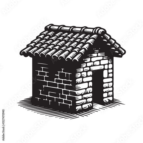 Simple Terracotta Roof Vector Icon Design – Vintage Retro Logo & Illustration