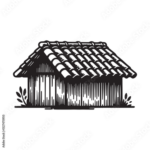 Simple Terracotta Roof Vector Icon Design – Vintage Retro Logo & Illustration