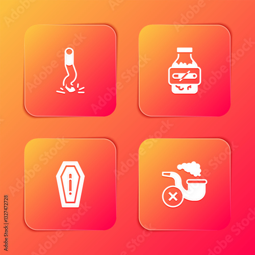 Set Cigarette butt, Nicotine gum in blister pack, Death from smoking and Smoking pipe with smoke icon. Vector