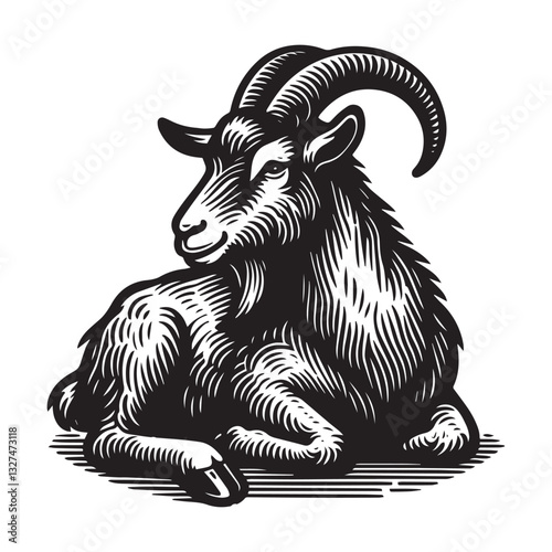  Simple LaMancha Goat Sitting Vector Icon Design – Vintage Retro Logo & Illustration.