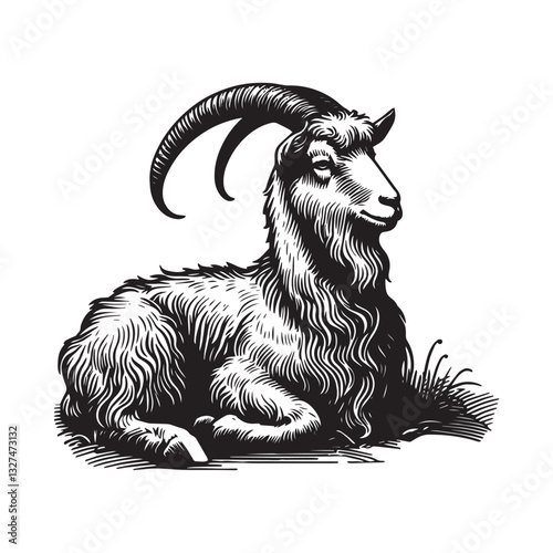  Simple LaMancha Goat Sitting Vector Icon Design – Vintage Retro Logo & Illustration.