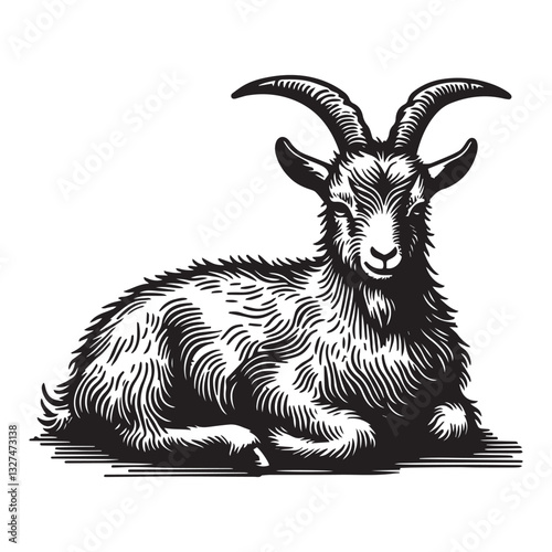  Simple LaMancha Goat Sitting Vector Icon Design – Vintage Retro Logo & Illustration.