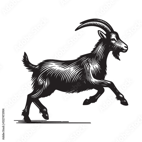 Simple LaMancha Goat Running Vector Icon Design – Vintage Retro Logo & Illustration