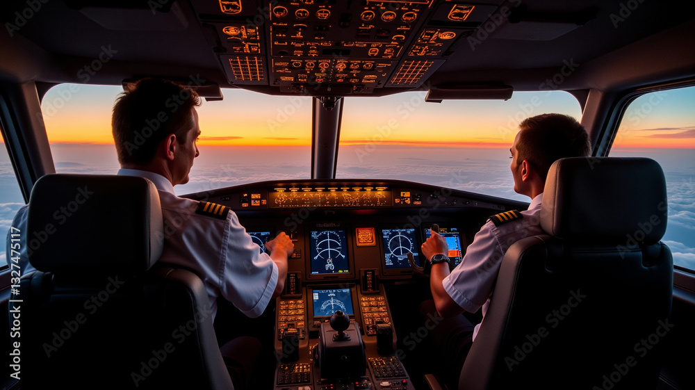 Fototapeta premium The engines hum steadily as the plane cruises