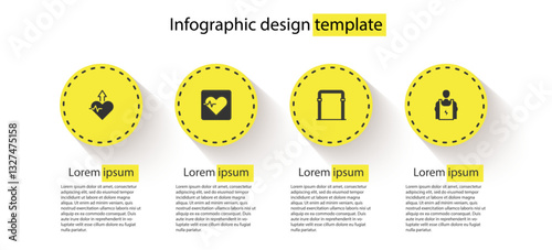 Set Heartbeat increase, rate, Sport horizontal bar and Bodybuilder. Business infographic template. Vector