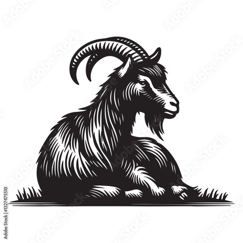  Simple LaMancha Goat Sitting Vector Icon Design – Vintage Retro Logo & Illustration.