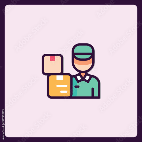 Stylized Delivery Person Icon with Parcel Boxes for Courier Services