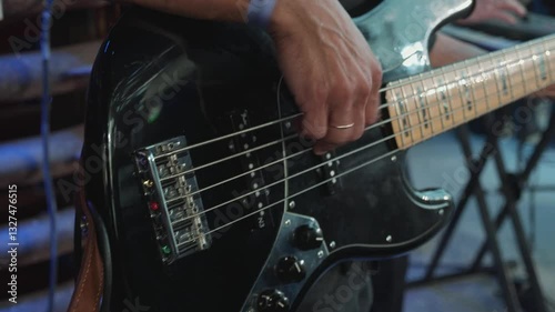  Musicians on stage play instruments. Close-ups