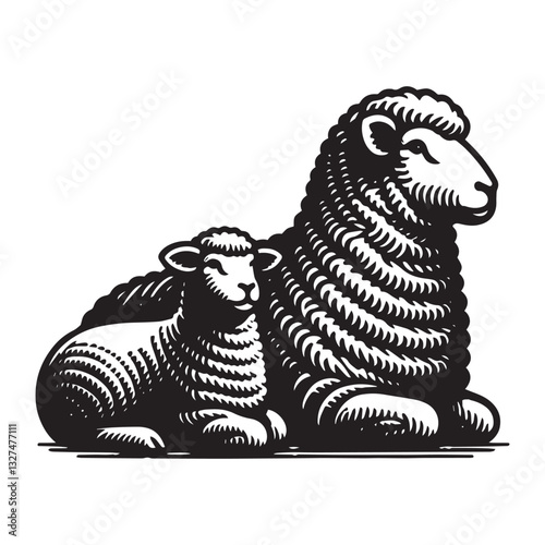 Simple Suffolk Sheep Lying Down Vector Icon Design – Vintage Retro Logo & Illustration