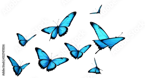 Obraz set de papillons bleus sur fond blanc - rendu 3D