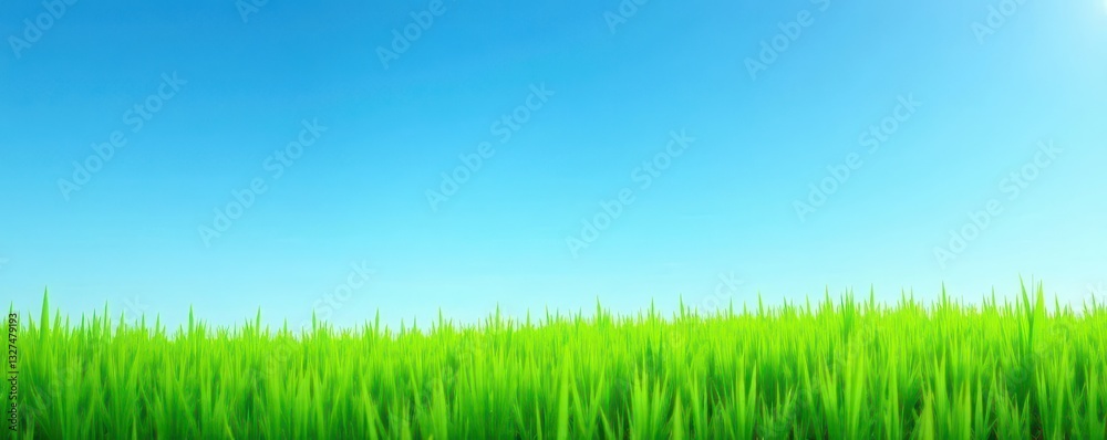 Vibrant green grass texture, clear blue sky backdrop , field, natural, eco Vibrant green grass texture, clear blue sky backdrop , field, natural, eco