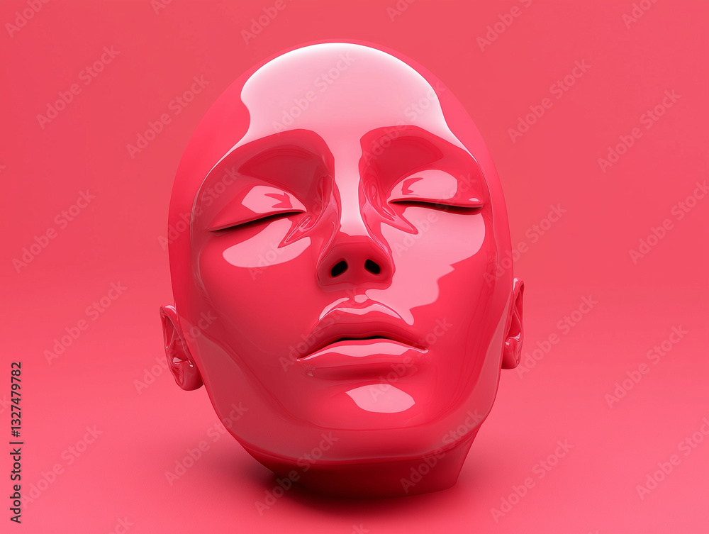 3D surreal human face sculpture isolated on a solid color background 3D surreal human face sculpture isolated on a solid color background