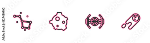 Set line Great Bear constellation, Cosmic ship, Asteroid and Comet falling down fast icon. Vector