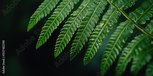 Wallpaper Mural 
Makroaufnahme eines grünen Farnblatts mit dunklem Hintergrund, Macro shot of a green fern leaf with dark background
 Torontodigital.ca