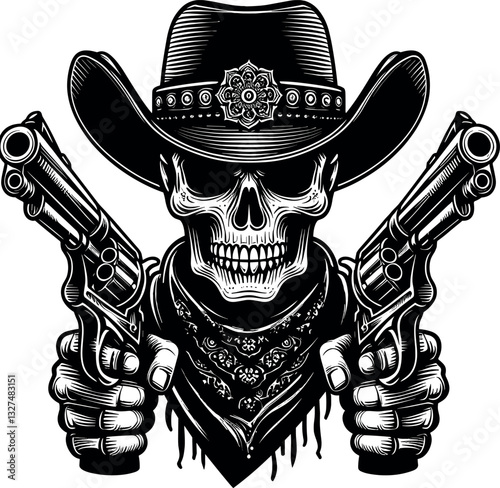 Cowboy Skull vector black silhouette cricut design for T-Shirt
