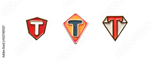 Free Download Set of enamel pins with letter “T”, cute retro style badge on white background - GFXLoad